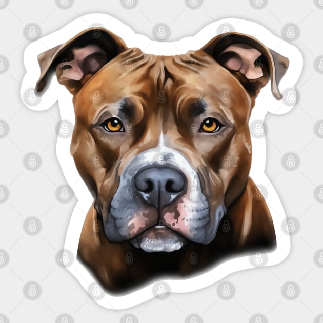 American Pitbull Terrier Dog Portrait Sticker by AI Art Originals